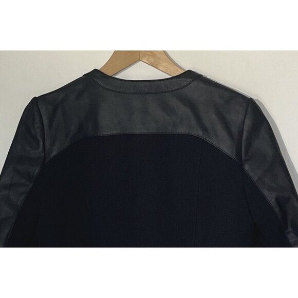 New Via Spiga Black Leather Stretch Fabric Combo Zip Moto Jacket - Picture 11 of 13